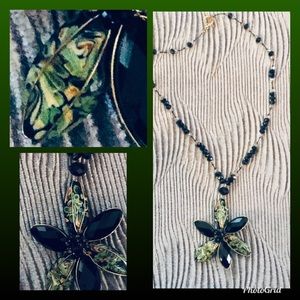 Gold black and green flower necklace